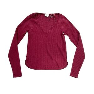 NWT Socialite Burgundy V-Neck Waffle Knit Long Sleeve Thermal Shirt